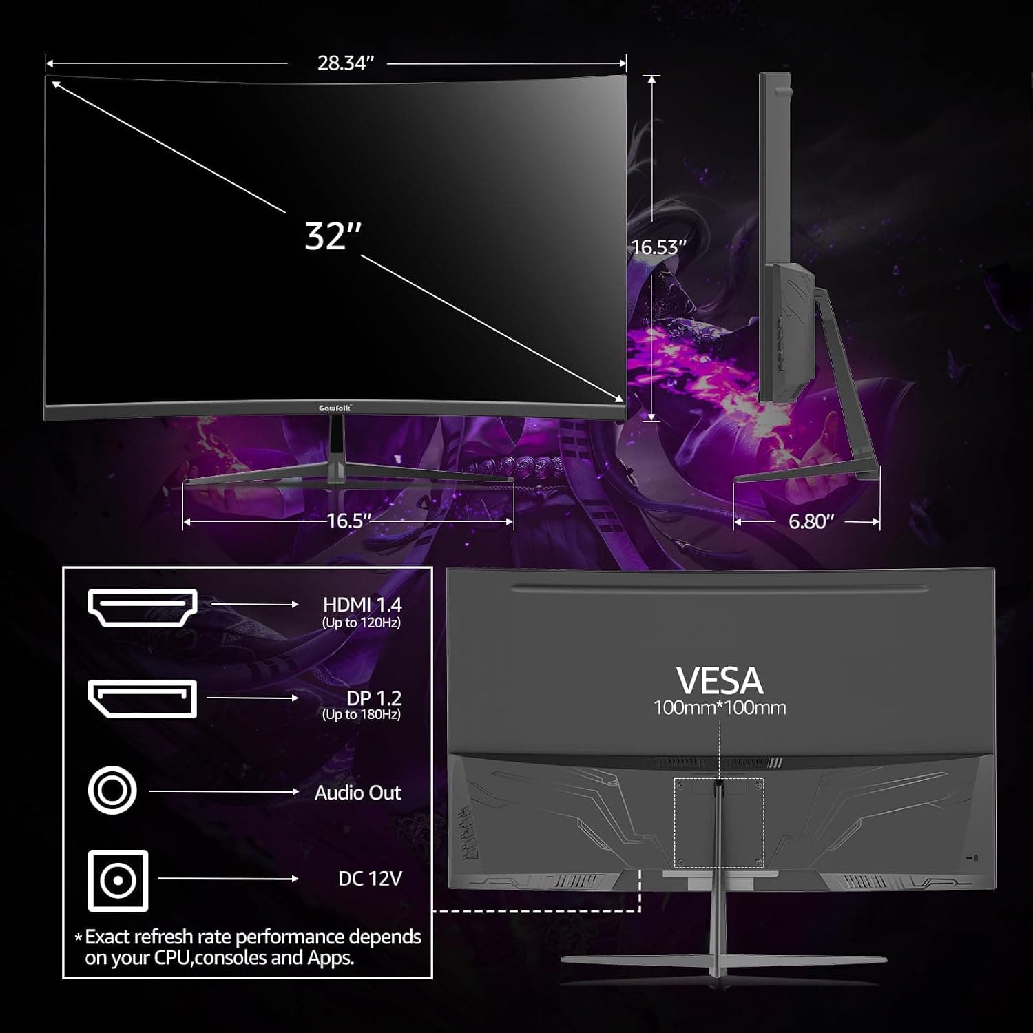 Gawfolk monitor curvo 32" QHD