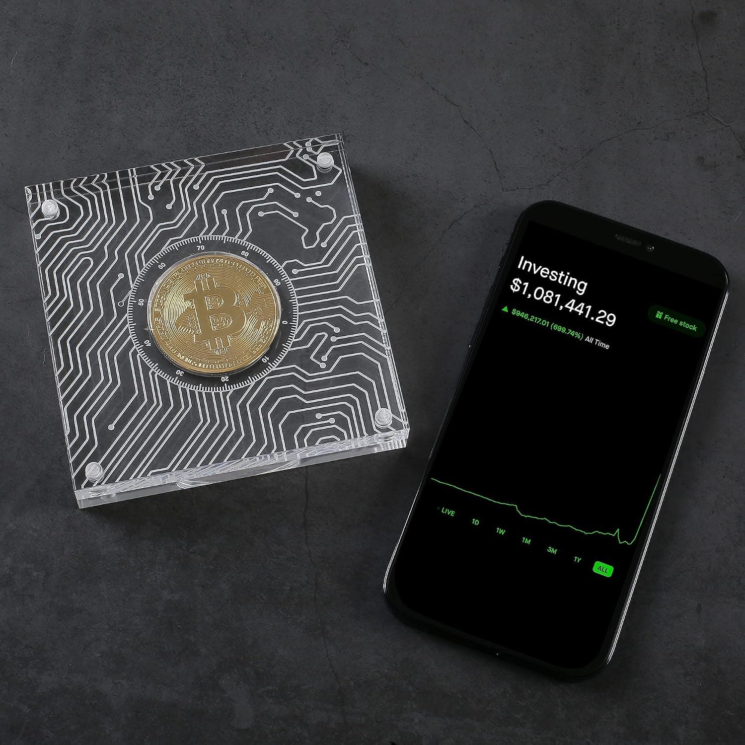 Set de monedas cripto chapadas en oro (exhibidor)